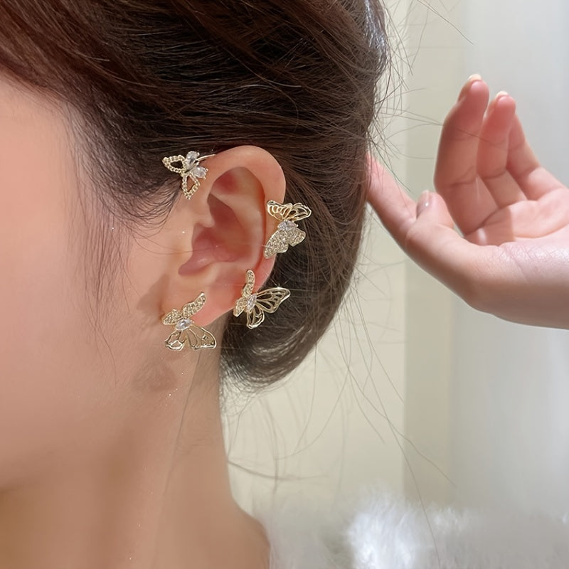 Boucles d'oreilles Papillon – Élégance sans perçage - Alliage de zinc plaqué or blanc