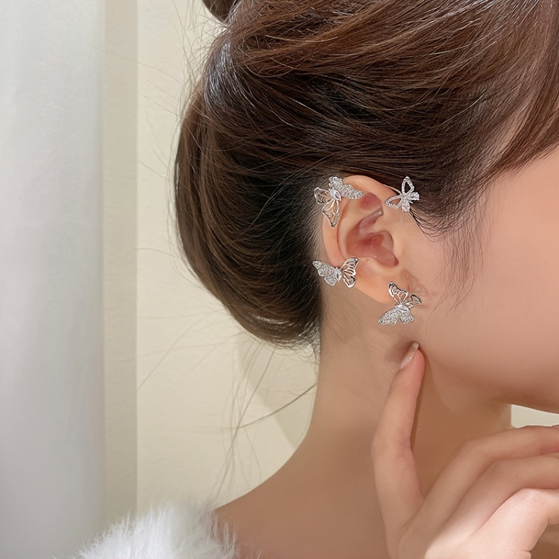 Boucles d'oreilles Papillon – Élégance sans perçage - Alliage de zinc plaqué or blanc