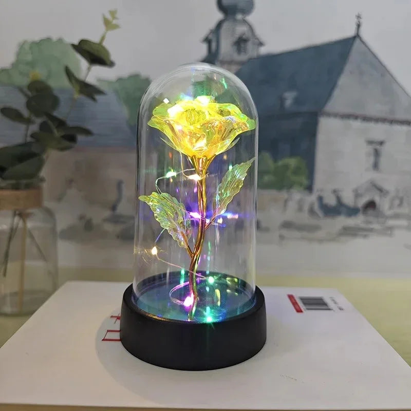 Rose Éternelle sous Cloche en Verre – Lumière LED Magique – Cadeau
