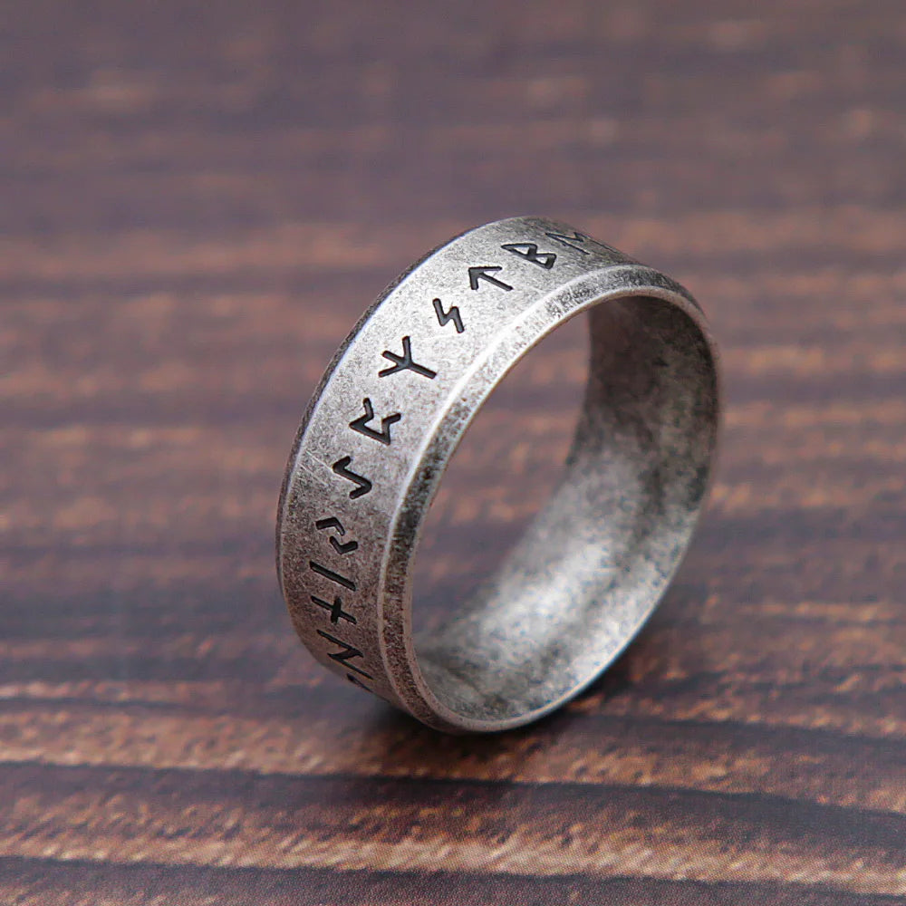 Bague Anneau Runique Viking — Acier Inoxydable | Finition Pierre Antique