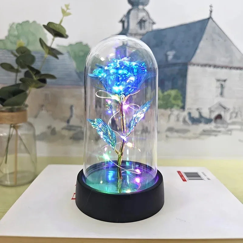 Rose Éternelle sous Cloche en Verre – Lumière LED Magique – Cadeau