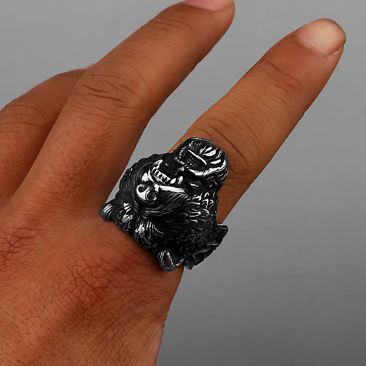Bague Viking Tête d'Ours Berserker - Acier Inoxydable Gunmetal