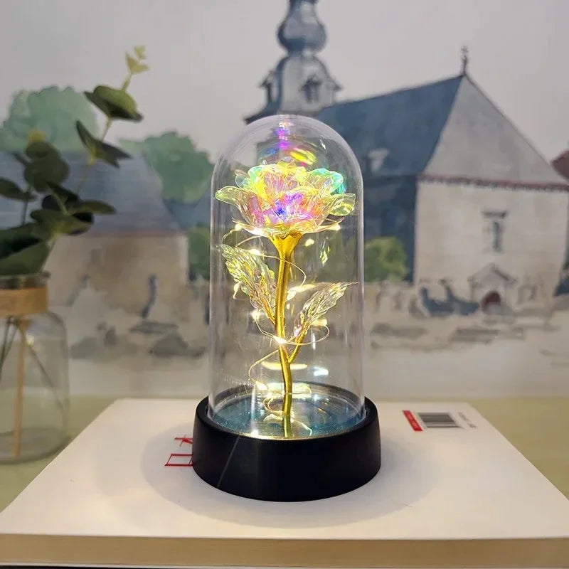 Rose Éternelle sous Cloche en Verre – Lumière LED Magique – Cadeau