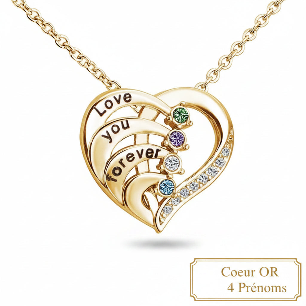 Collier Personnalisé Prénoms & Pierres de Naissance – Pendentif Cœur – Cadeau Unique - Cuivre