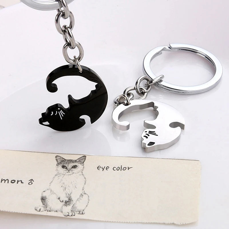 Porte-clés Couple Chats Yin-Yang – Pendentif Cœur Magnétique – Plaisir d'offrir