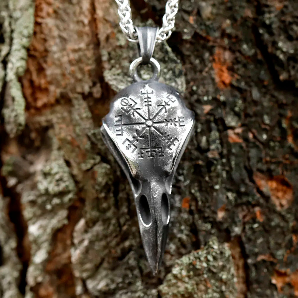Collier Crâne de Corbeau Vegvisir — Acier Inoxydable | Viking
