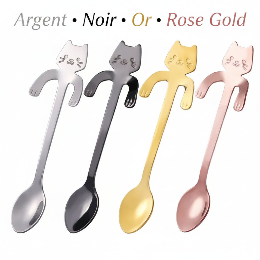 Cuillère à Café Chat Mignon — Acier Inoxydable | 4 Coloris