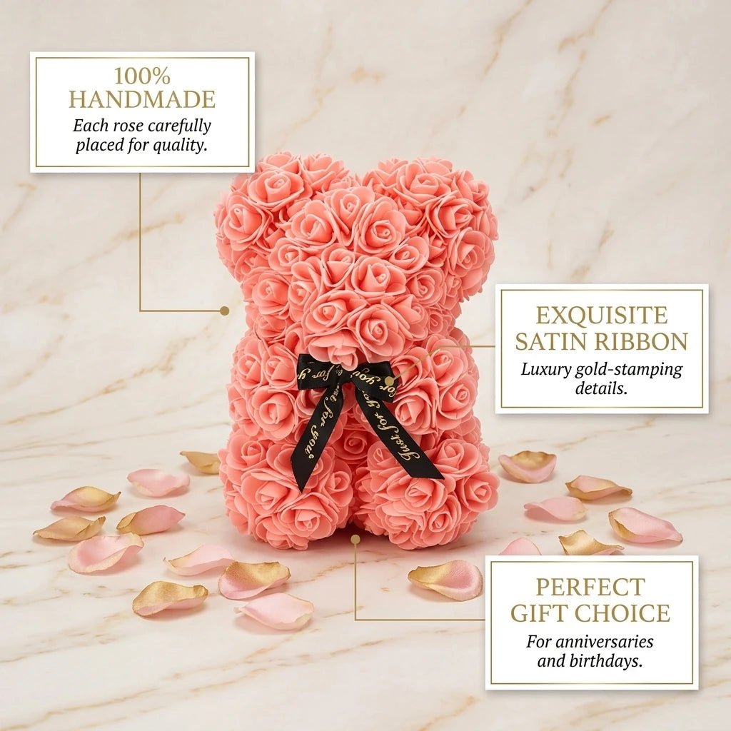Ours en Roses Éternelles – Peluche Florale avec Lumières LED
