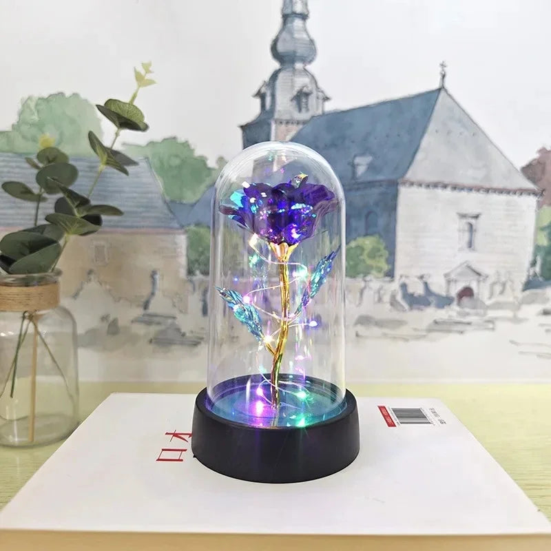Rose Éternelle sous Cloche en Verre – Lumière LED Magique – Cadeau