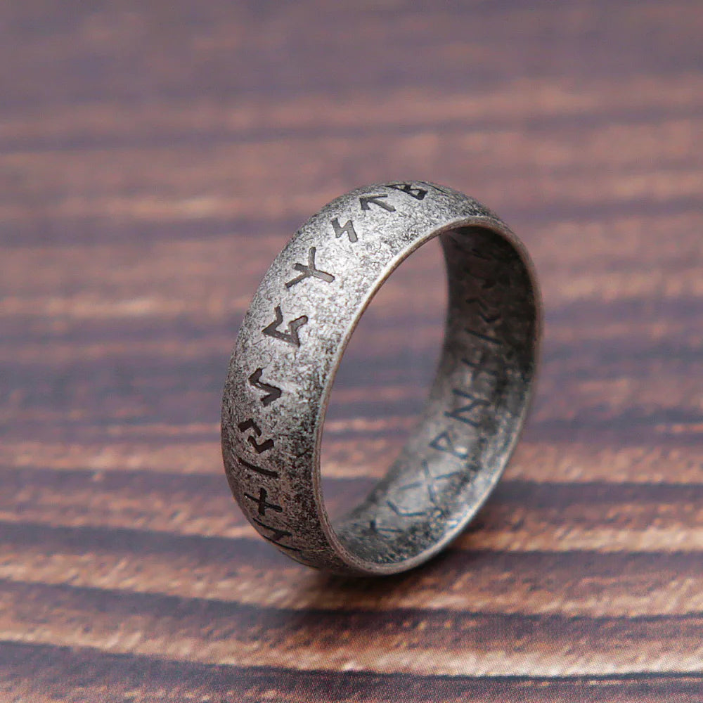 Bague Anneau Runique Viking — Acier Inoxydable | Finition Pierre Antique