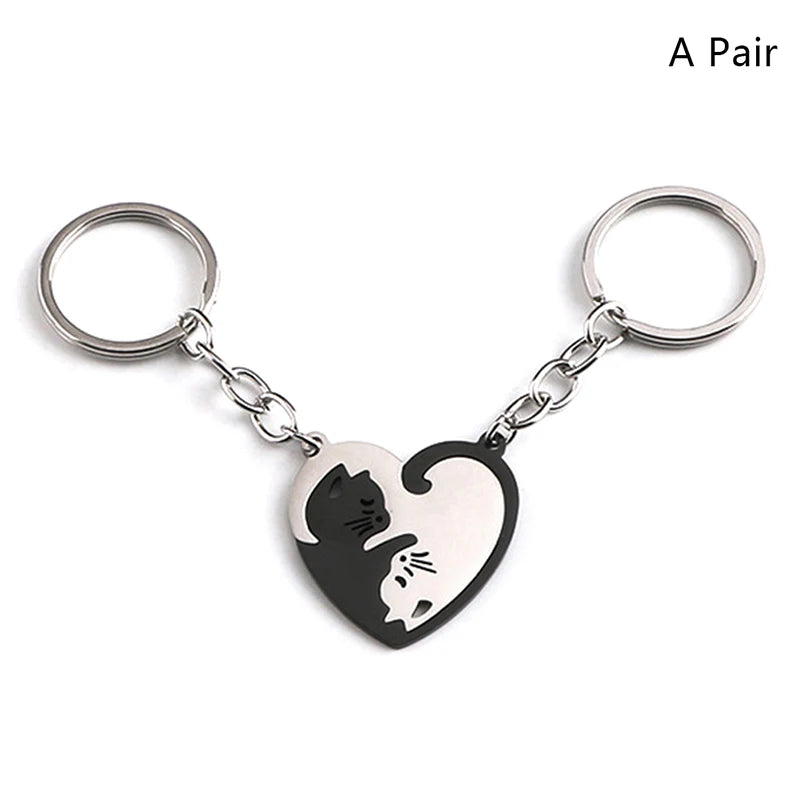 Porte-clés Couple Chats Yin-Yang – Pendentif Cœur Magnétique – Plaisir d'offrir
