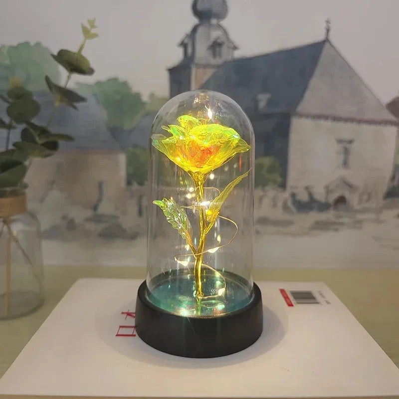 Rose Éternelle sous Cloche en Verre – Lumière LED Magique – Cadeau