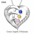 Collier Personnalisé Prénoms & Pierres de Naissance – Pendentif Cœur – Cadeau Unique - Cuivre