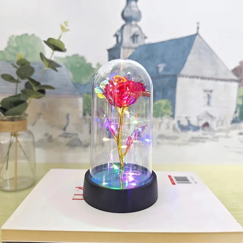 Rose Éternelle sous Cloche en Verre – Lumière LED Magique – Cadeau