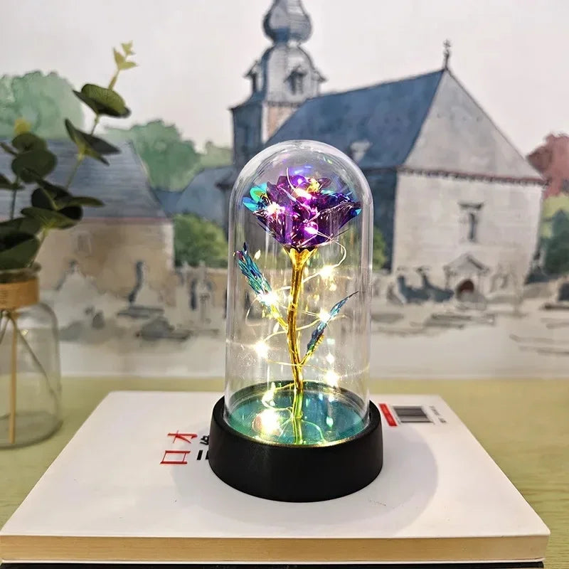 Rose Éternelle sous Cloche en Verre – Lumière LED Magique – Cadeau