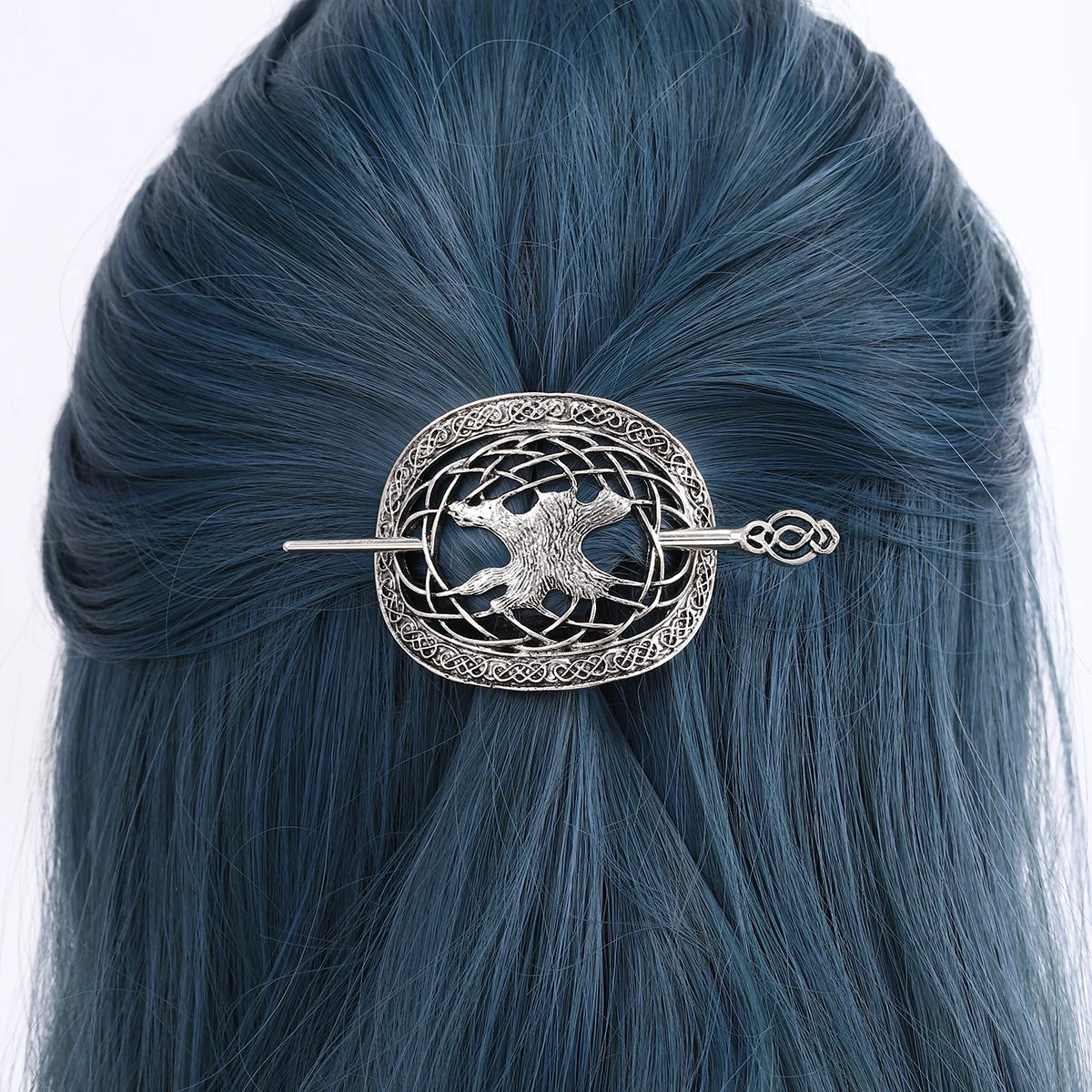 épingle à cheveux corbeau viking en métal argenté vieilli