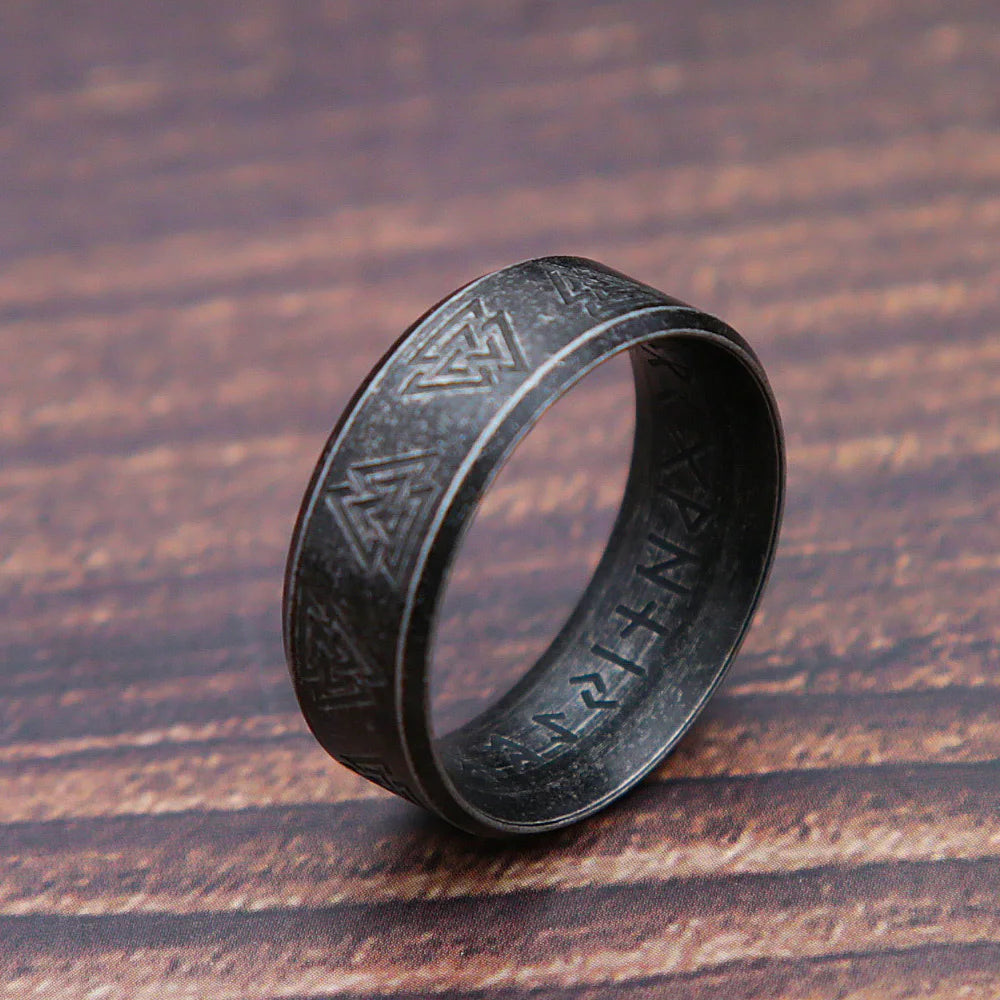 Bague Anneau Runique Viking — Acier Inoxydable | Finition Pierre Antique