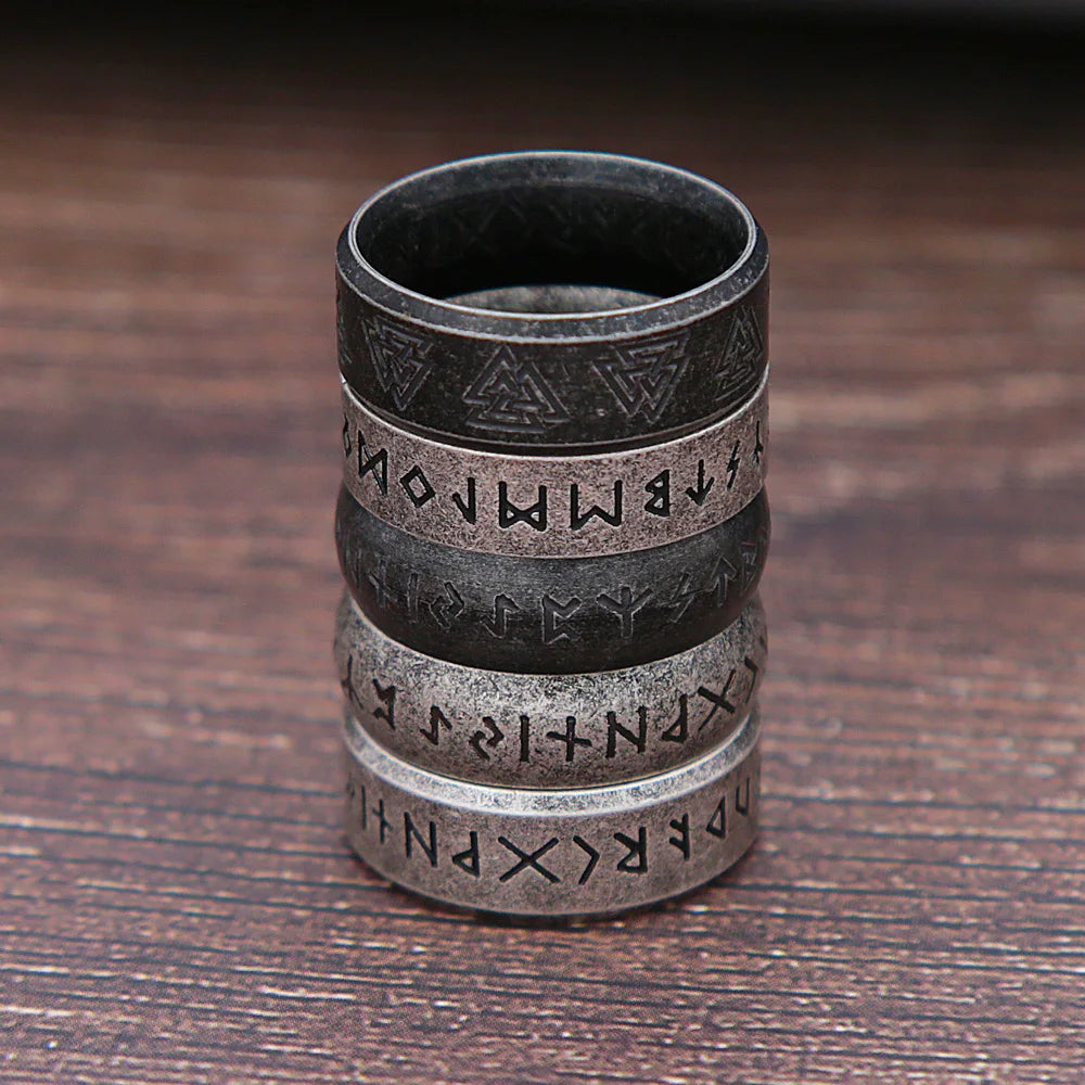 Bague Anneau Runique Viking — Acier Inoxydable | Finition Pierre Antique