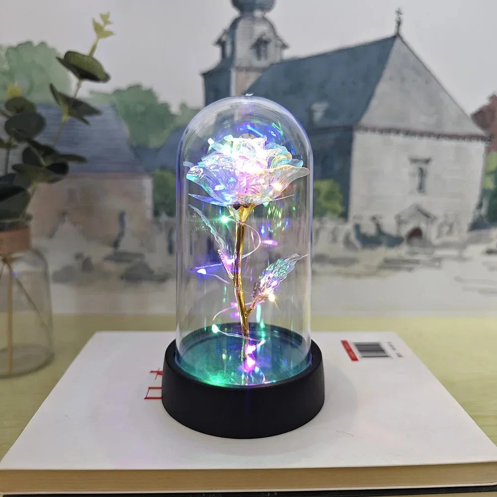 Rose Éternelle sous Cloche en Verre – Lumière LED Magique – Cadeau