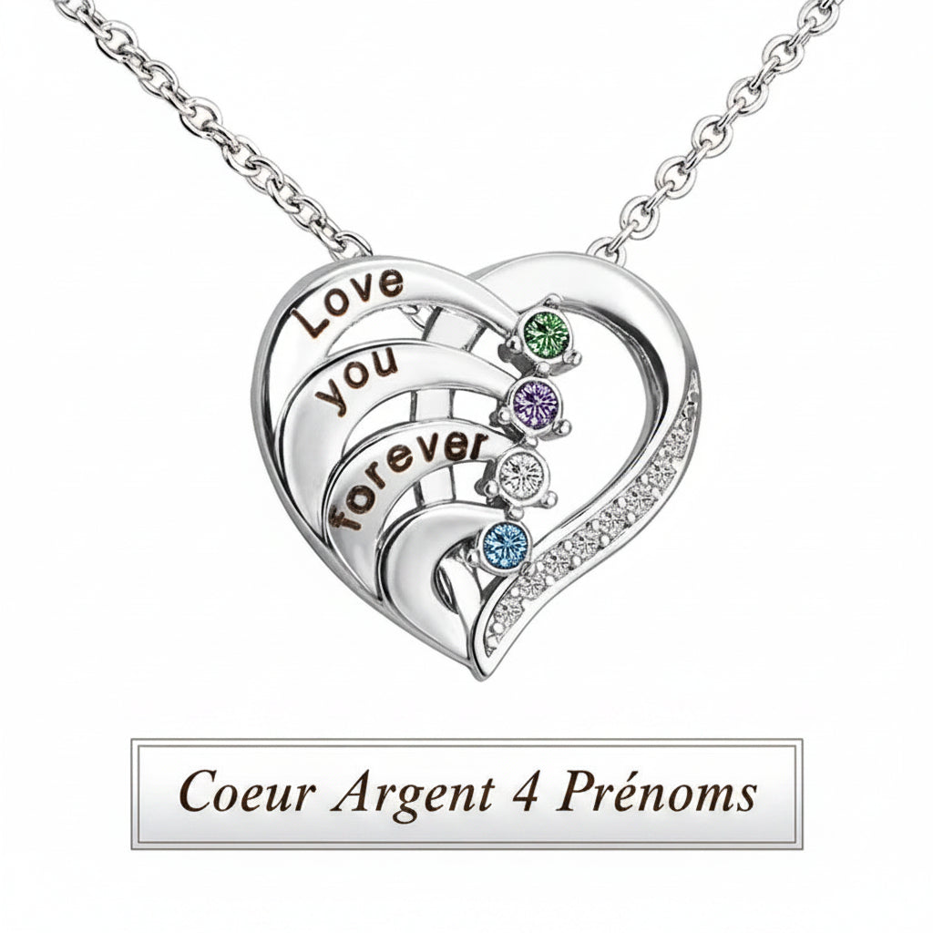 Collier Personnalisé Prénoms & Pierres de Naissance – Pendentif Cœur – Cadeau Unique - Cuivre