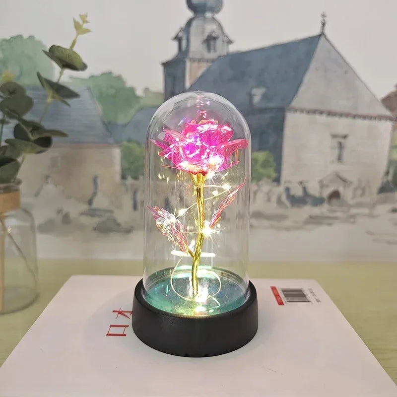 Rose Éternelle sous Cloche en Verre – Lumière LED Magique – Cadeau