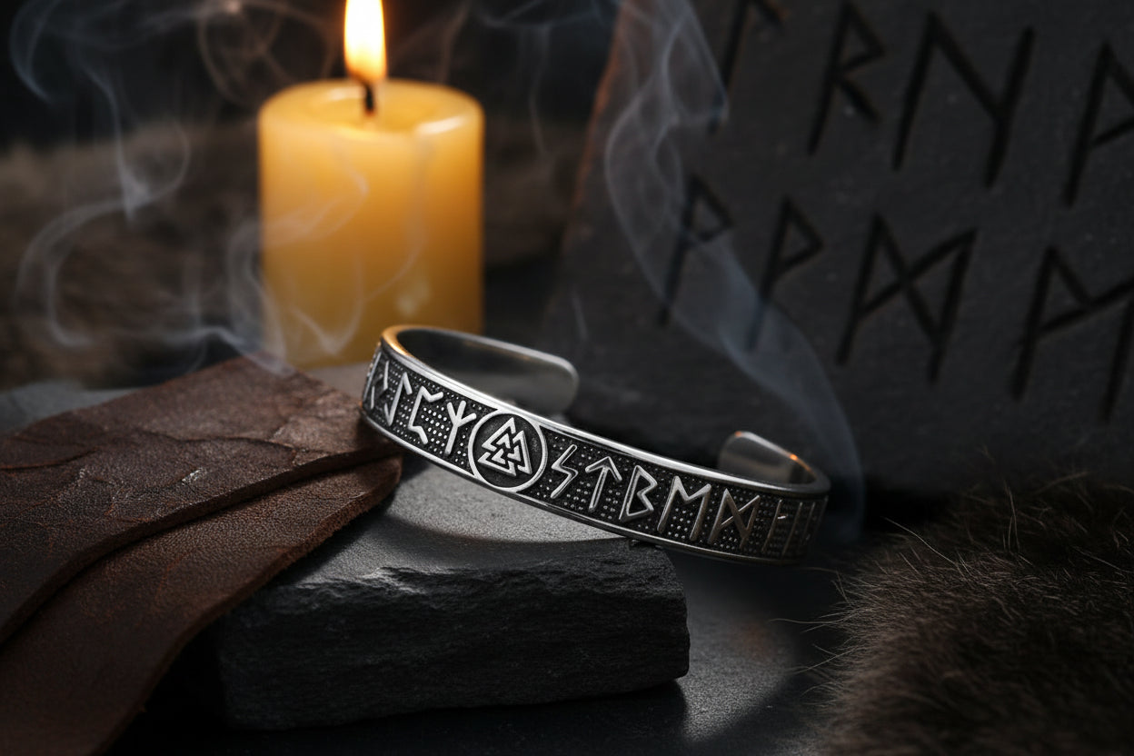 Bracelet Manchette Viking Valknut — Acier Inoxydable | Runes Celtiques