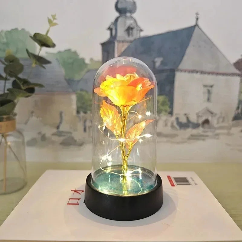Rose Éternelle sous Cloche en Verre – Lumière LED Magique – Cadeau