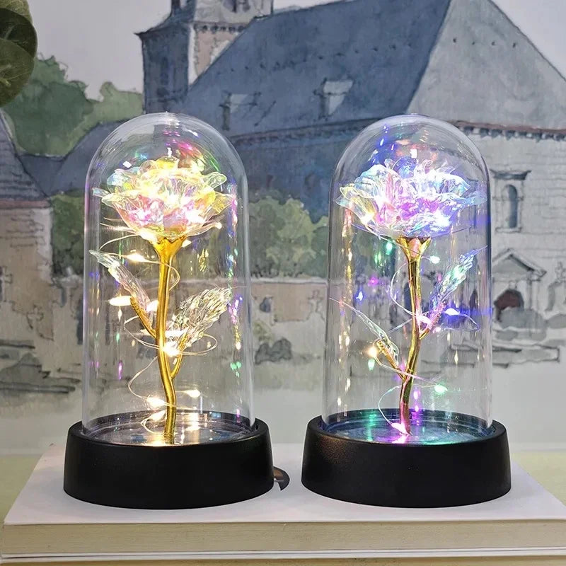 Rose Éternelle sous Cloche en Verre – Lumière LED Magique – Cadeau