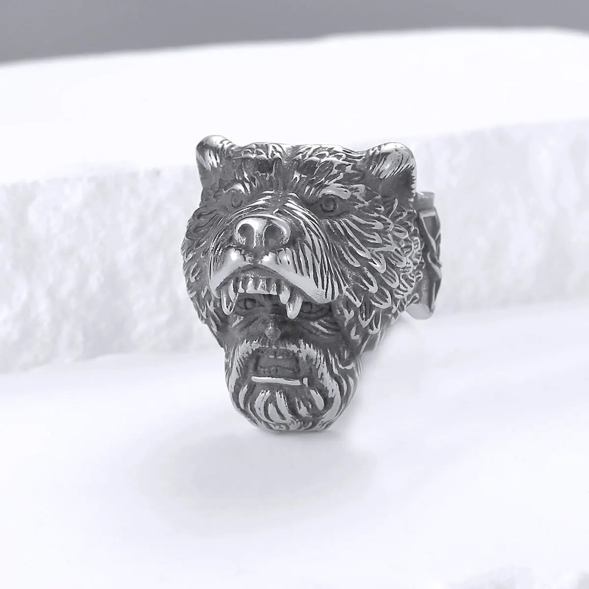 Bague Viking Tête d'Ours Berserker - Acier Inoxydable Gunmetal