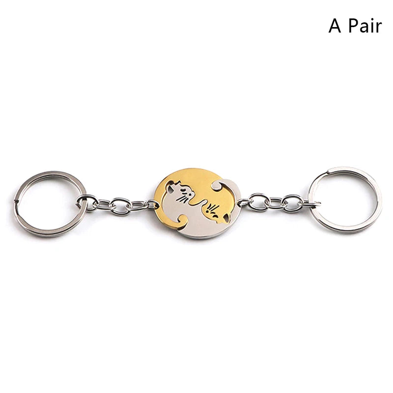 Porte-clés Couple Chats Yin-Yang – Pendentif Cœur Magnétique – Plaisir d'offrir