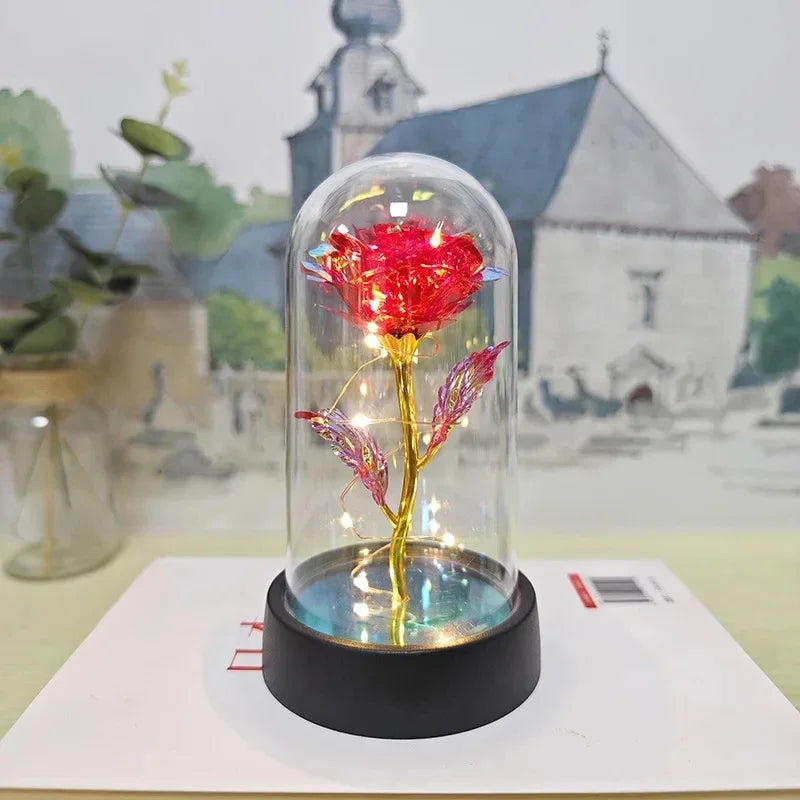 Rose Éternelle sous Cloche en Verre – Lumière LED Magique – Cadeau