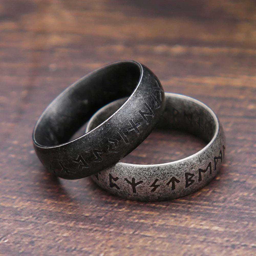 Bague Anneau Runique Viking — Acier Inoxydable | Finition Pierre Antique