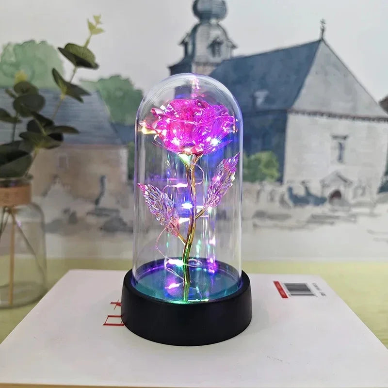 Rose Éternelle sous Cloche en Verre – Lumière LED Magique – Cadeau