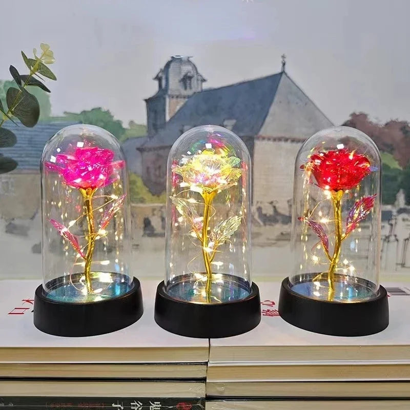 Rose Éternelle sous Cloche en Verre – Lumière LED Magique – Cadeau