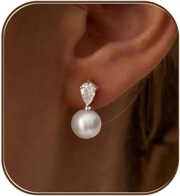 Boucles d'Oreilles Pendantes Perle & Zircon – Plaqué Or 14 Carats | Or & Argent