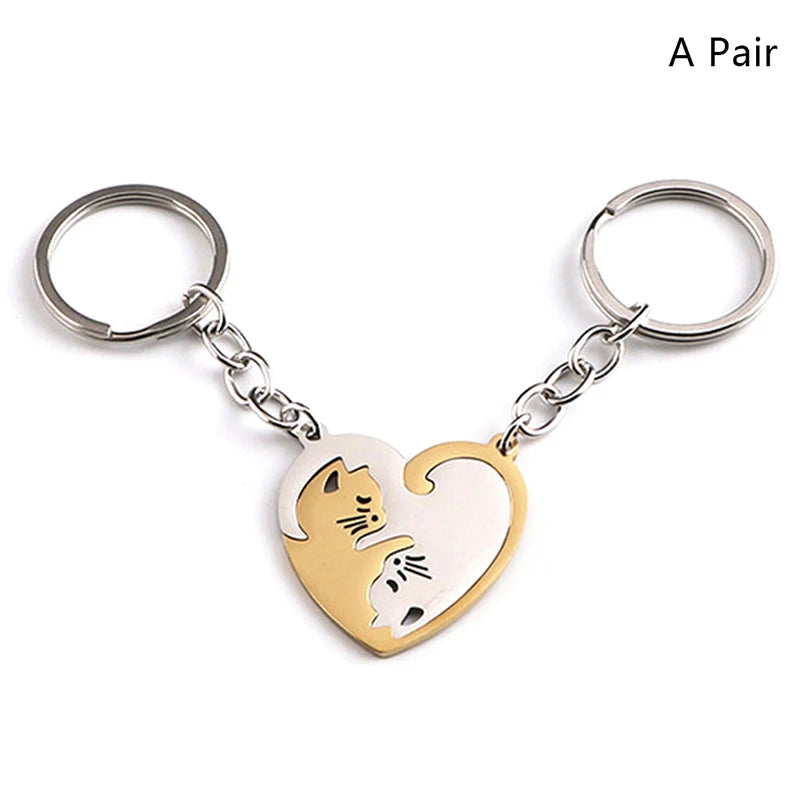 Porte-clés Couple Chats Yin-Yang – Pendentif Cœur Magnétique – Plaisir d'offrir