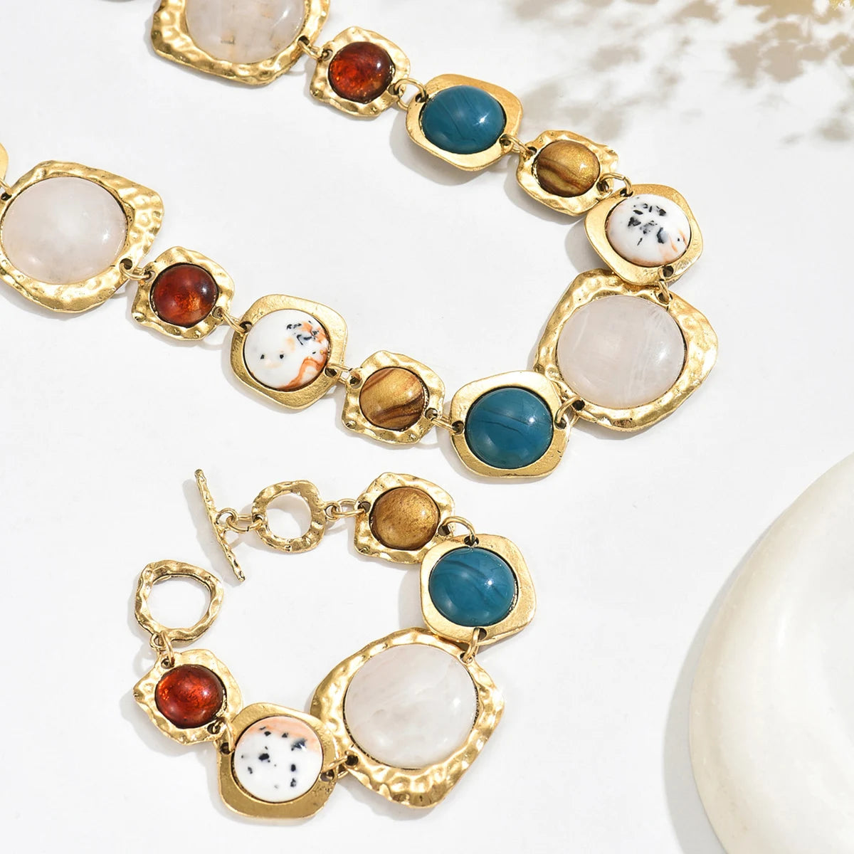 Ensemble Collier & Bracelet Bohème Géométrique — Alliage de zinc & résine