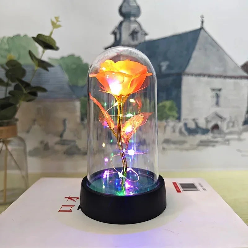 Rose Éternelle sous Cloche en Verre – Lumière LED Magique – Cadeau