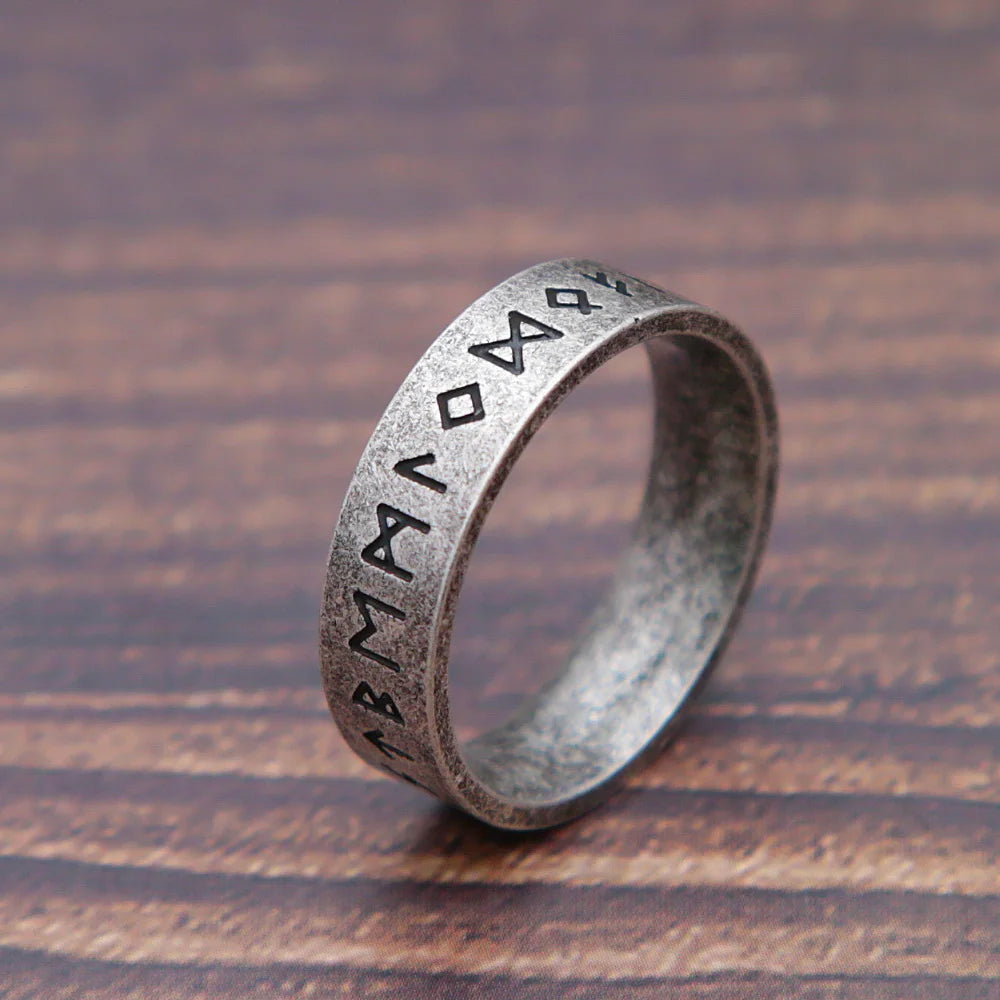 Bague Anneau Runique Viking — Acier Inoxydable | Finition Pierre Antique