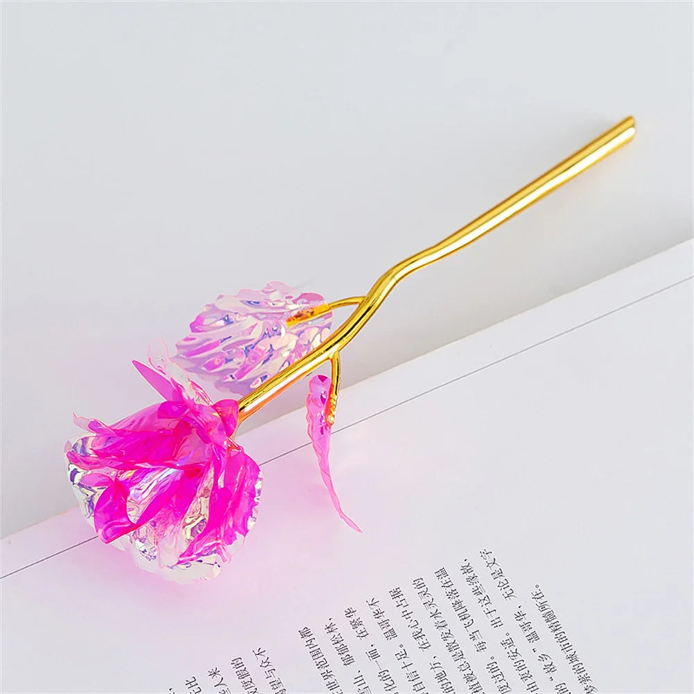 Rose Galaxy Holographique – Fleur Artificielle 24K – Cadeau Éternel Saint-Valentin