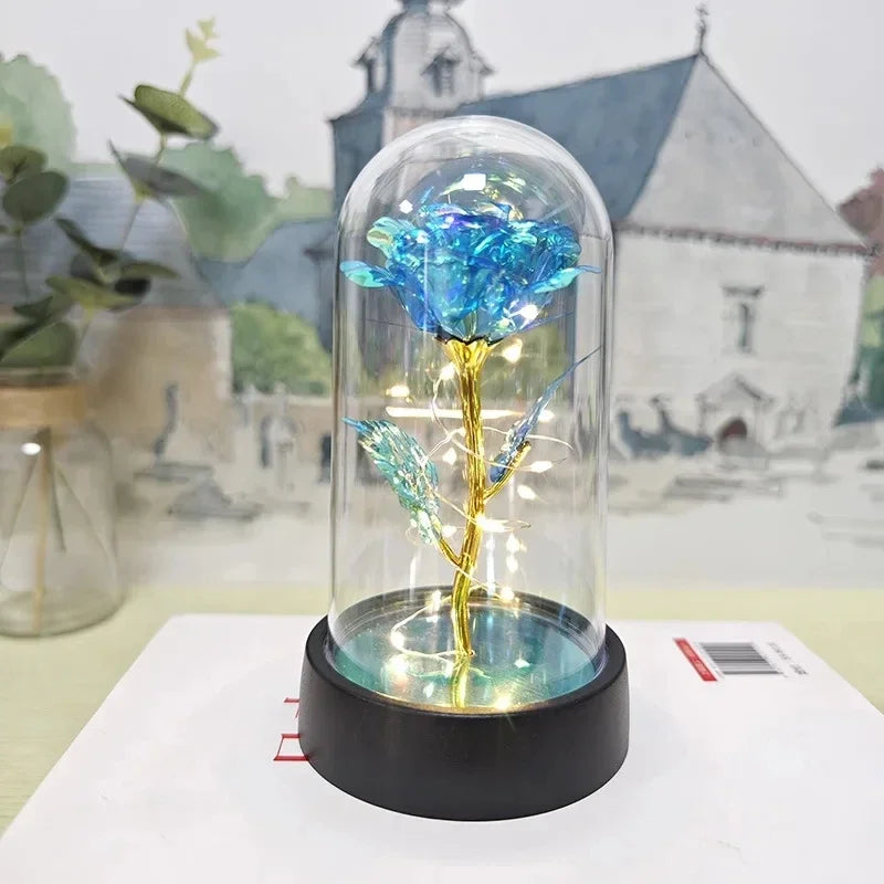 Rose Éternelle sous Cloche en Verre – Lumière LED Magique – Cadeau