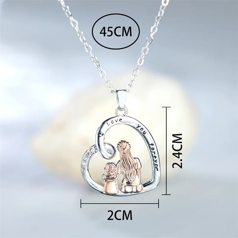 Collier À ma Maman — "I Love You Forever" • Pendentif Cœur Argent & Or Rose - Argent serti de zircons