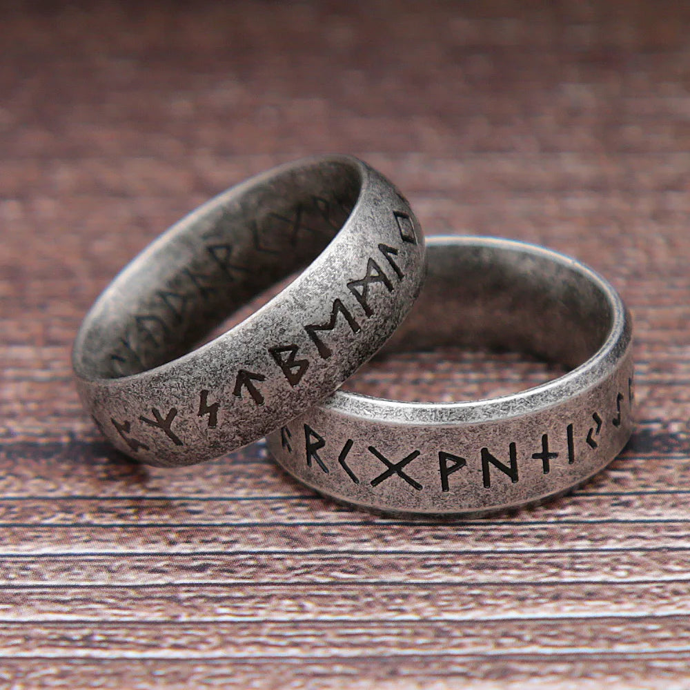 Bague Anneau Runique Viking — Acier Inoxydable | Finition Pierre Antique