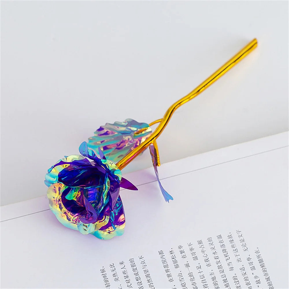Rose Galaxy Holographique – Fleur Artificielle 24K – Cadeau Éternel Saint-Valentin
