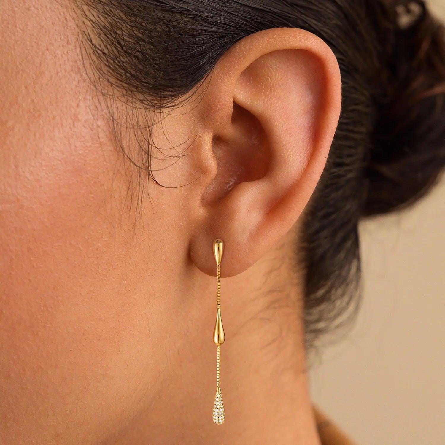 Boucles d'Oreilles Pendantes Plaquées Or 14 Carats | Zircon Cubique & Chaînes Délicates