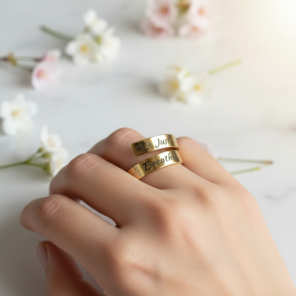 Bague Just Breathe sur un doigt