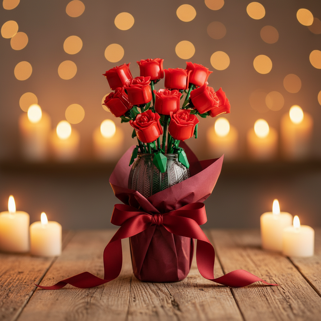 Bouquet Roses en Briques Rouge Romantique