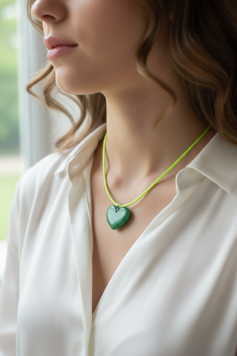 Collier Cœur Vert – Porté