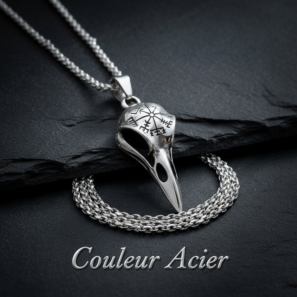 Collier Tête de Corbeau - Couleur Acier