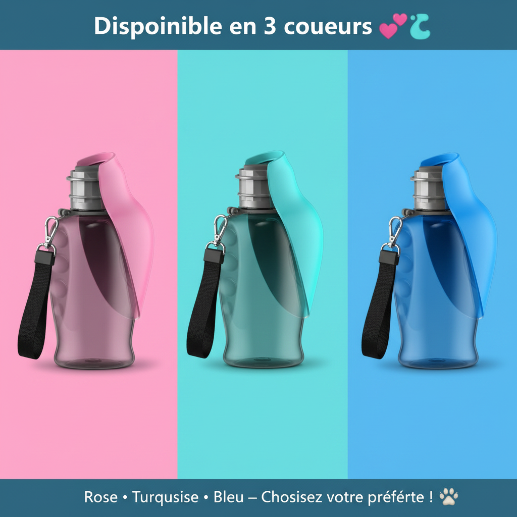 Gourde portable chien 800ML - Disponible en 3 couleurs Rose Turquoise Bleu